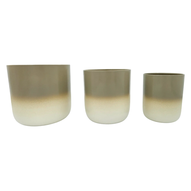 Pflanztopf Übertopf Blumentopf 3er Set Metalltopf creme beige rund Pflanzenübertopf - Übertopf