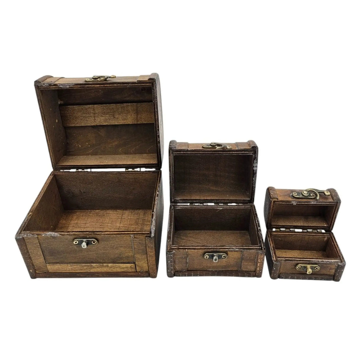 Schatzkiste Holzkiste mit Deckel Kiste weiß braun kleine Schatztruhe 3er Set - Holzkiste mit Deckel