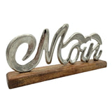 Schriftzug Moin Möwe Dekoschriftzug Mangoholz Schild Aluminium Holz Silber 33 cm - Schriftzug
