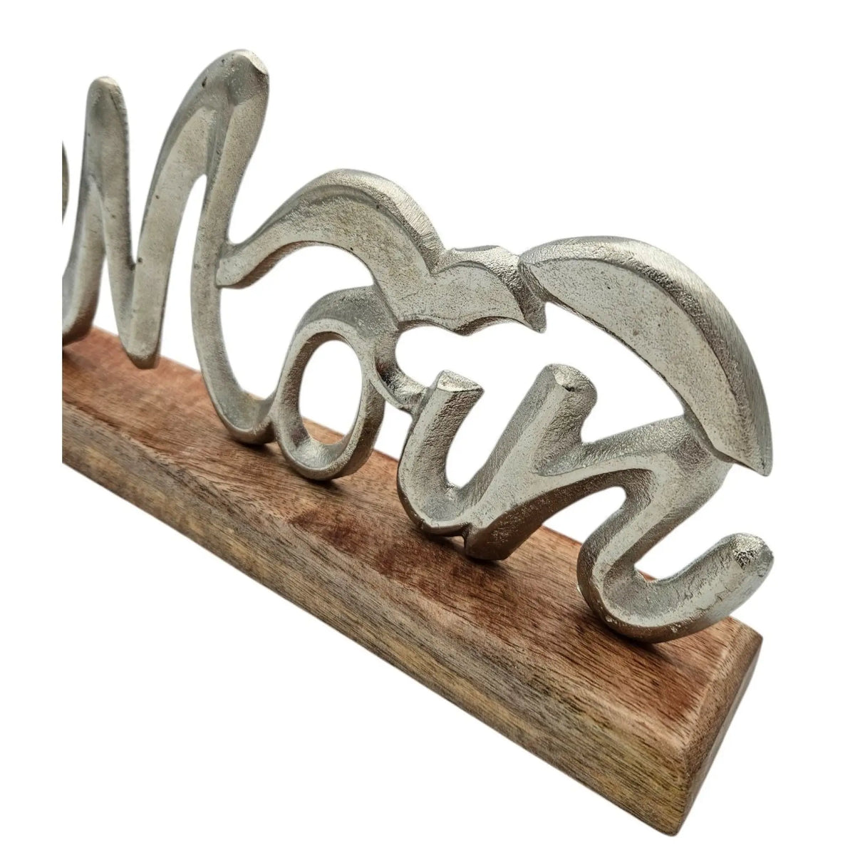 Schriftzug Moin Möwe Dekoschriftzug Mangoholz Schild Aluminium Holz Silber 33 cm - Schriftzug