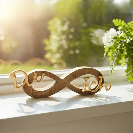 Schriftzug Schild Aufsteller Liebe Hochzeit DU & ICH Holzdeko Mango Geschenk L26 cm - Schriftzug