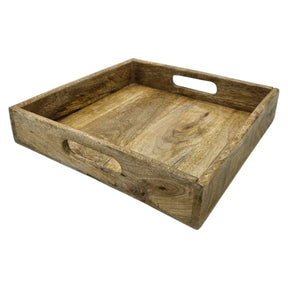 Serviertablett Dekotablett Mangoholz braun Natur Massiv Griff Schale eckig Holz - Mittel 27x27 cm - Dekotablett