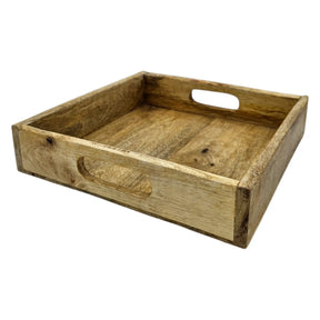Serviertablett Dekotablett Mangoholz braun Natur Massiv Griff Schale eckig Holz - Klein 24x24 cm - Dekotablett