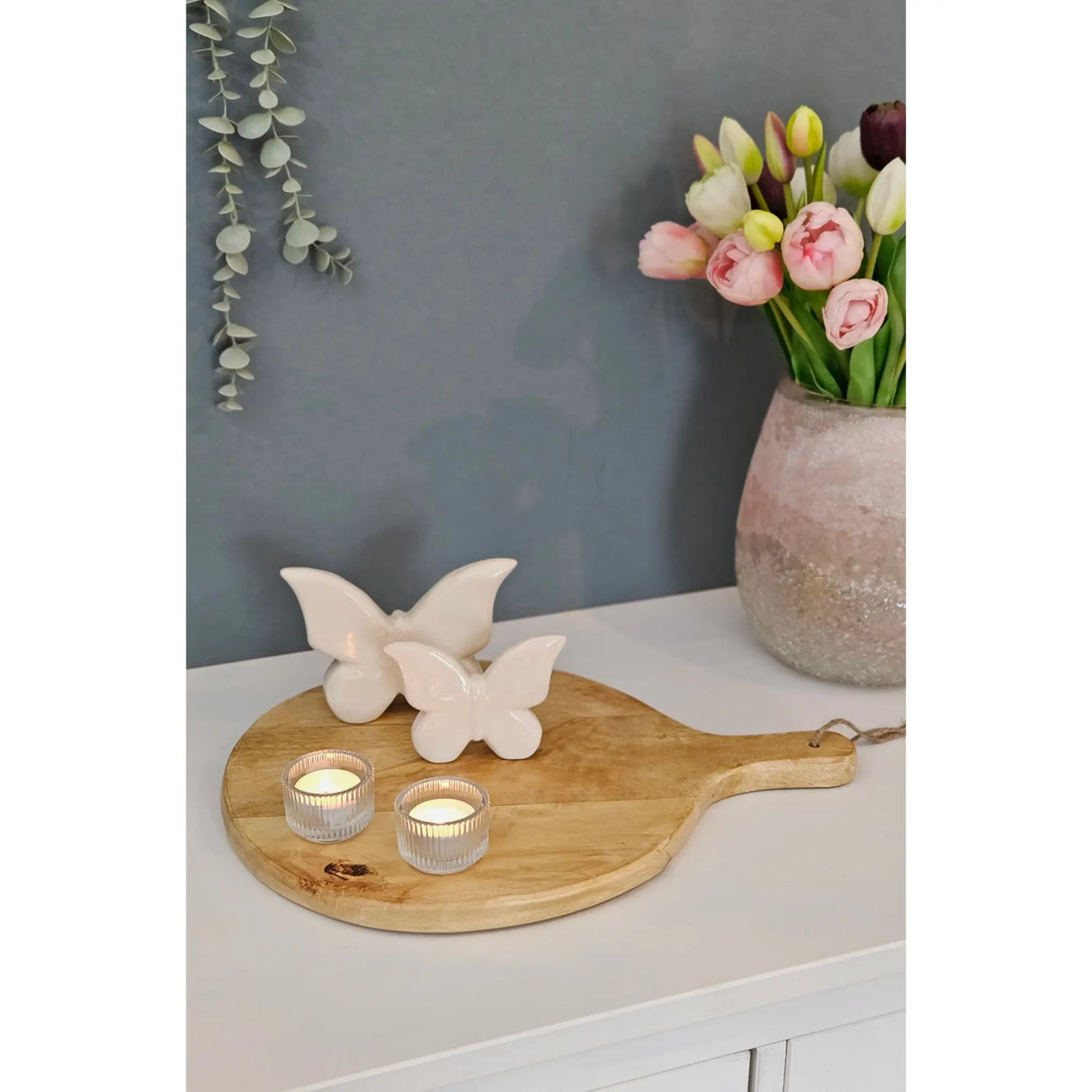 Serviertablett rund mit Griff Mangoholz 30 cm Dekotablett Schneidebrett - Serviertablett