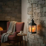 Laterne LED mit Timer batteriebetrieben flackerndes Licht Windlicht schwarz Deko