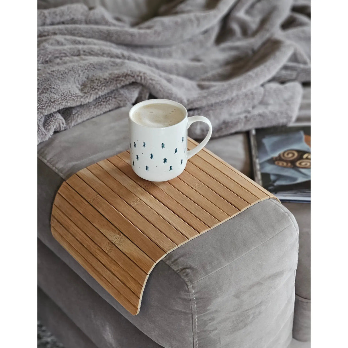 Sofatablett flexibel Bambustablett Bambus Natur anthrazit Armlehnen Schoner - Braun - Serviertablett