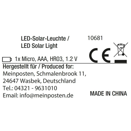Solarleuchte MALI Solarlampe warmweiß Garten Balkon Laterne - Solarleuchte
