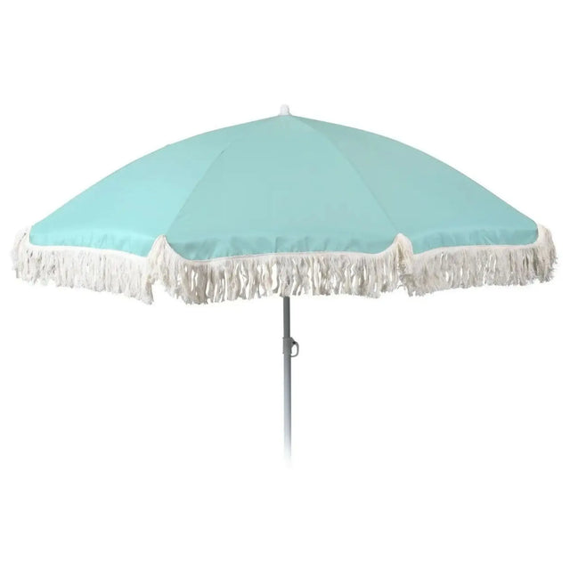Sonnenschirm UV-Schutz 30+ Strandschirm mit Fransen Balkonschirm Schirm Ø 155 cm Türkis - Sonnenschirm