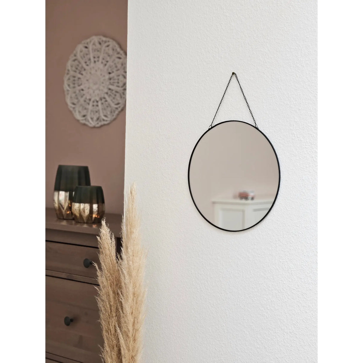 Spiegel rund 30 cm Wandspiegel Metall schwarz Glas Schminkspiegel Dekospiegel - Wandspiegel