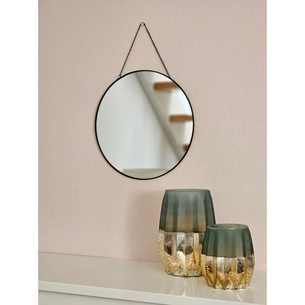 Spiegel rund 30 cm Wandspiegel Metall schwarz Glas Schminkspiegel Dekospiegel - Wandspiegel