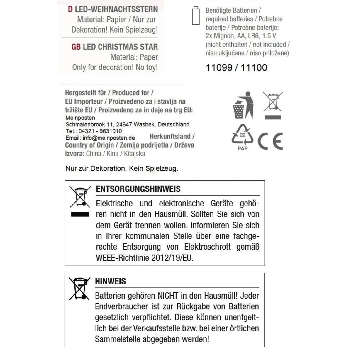 Sternleuchte Weihnachtsbeleuchtung LED Batteriebetrieben Weihnachtsdeko Stern - Weihnachtsstern LED