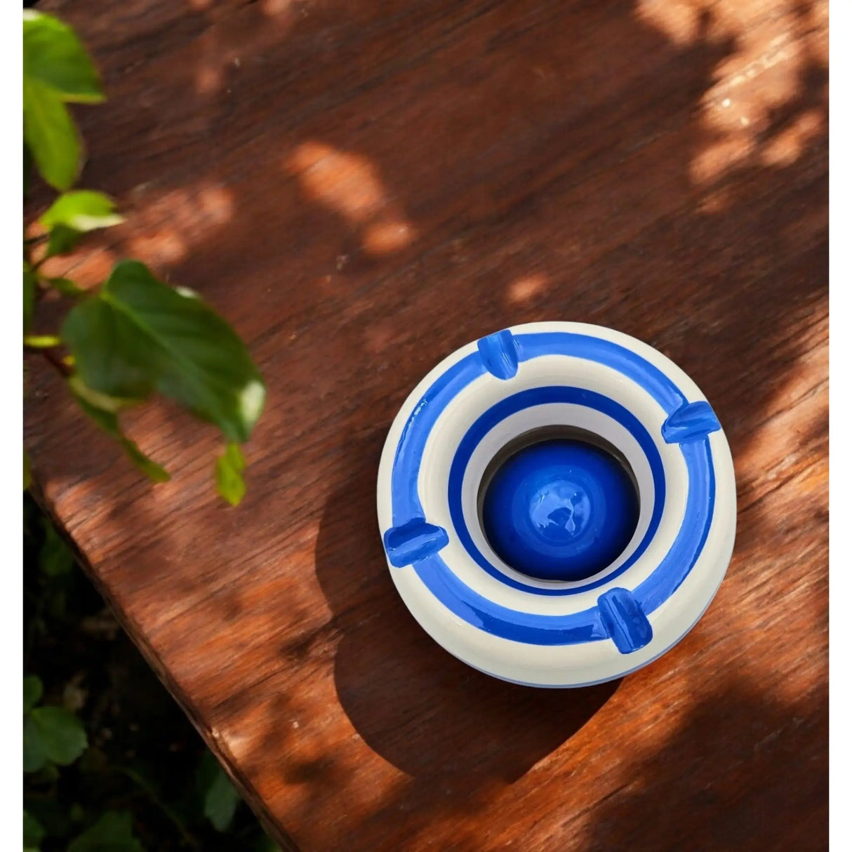 Sturmaschenbecher Mykonos M / XXL 23 cm Maritim blau weiß Aschenbecher gestreift - Aschenbecher