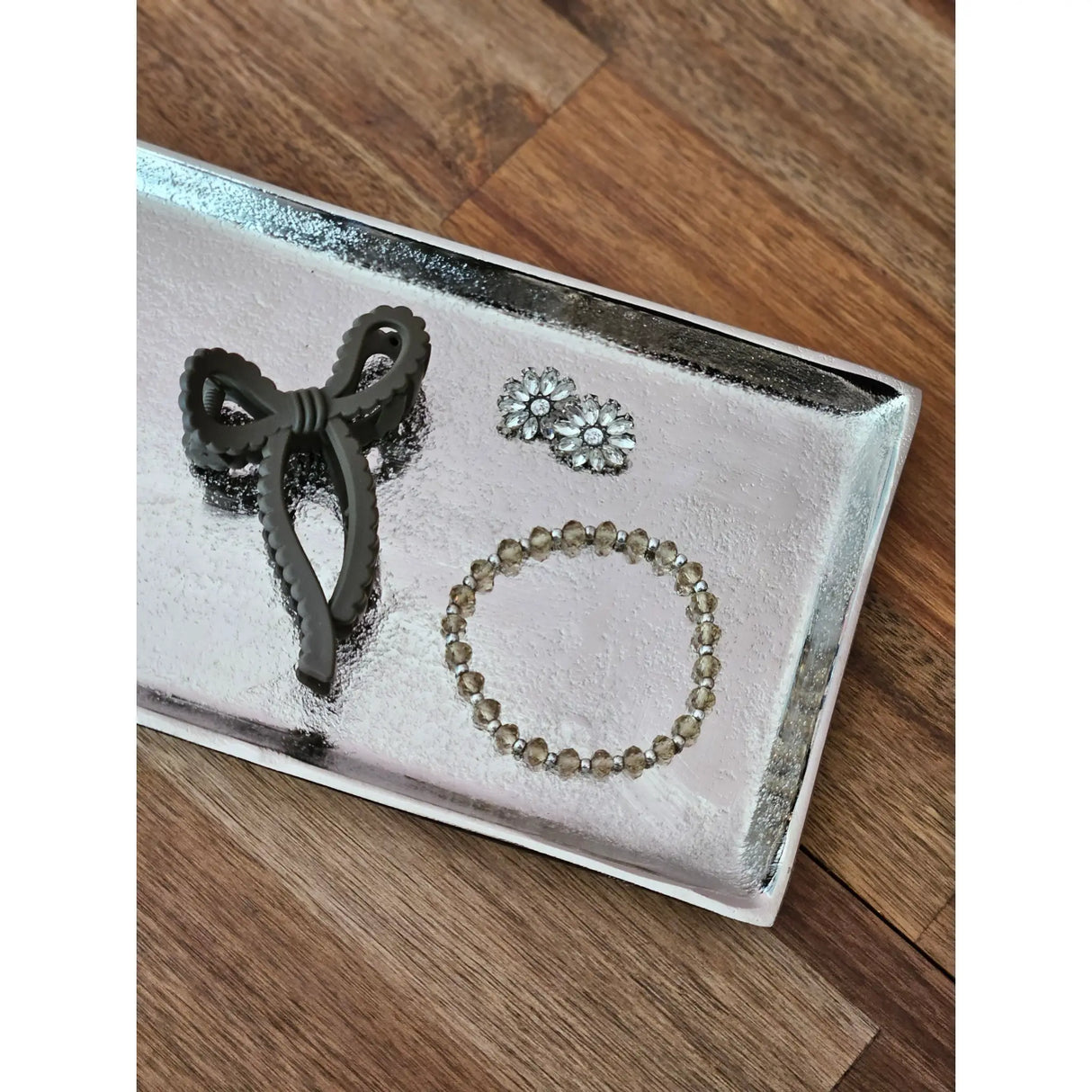 Tablett Deko Metall 44x13 cm silber Kerzentablett Dekotablett Dekoschale rechteckig - Dekotablett