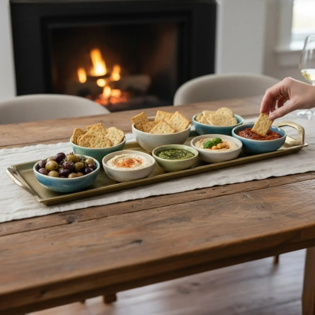 Tablett Gold XXL Dekotablett 60 cm Griffen Kerzentablett Serviertablett langes Tablett Metall - Dekotablett