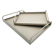 Tablett Metall 2er Set Beige Modern Serviertablett Dekotablett 38x28 u 30x20 cm Sand - Dekotablett