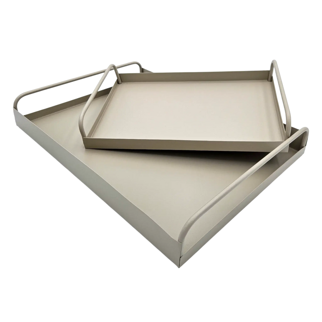Tablett Metall 2er Set Beige Modern Serviertablett Dekotablett 38x28 u 30x20 cm Sand - Dekotablett