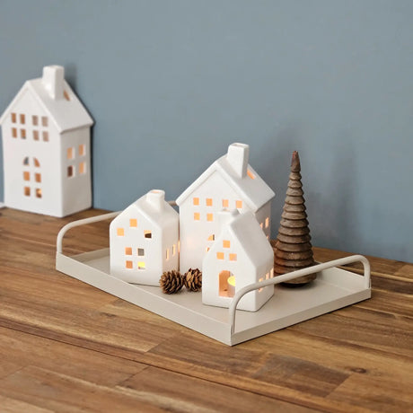 Tablett Metall 2er Set Beige Modern Serviertablett Dekotablett 38x28 u 30x20 cm Sand - Dekotablett