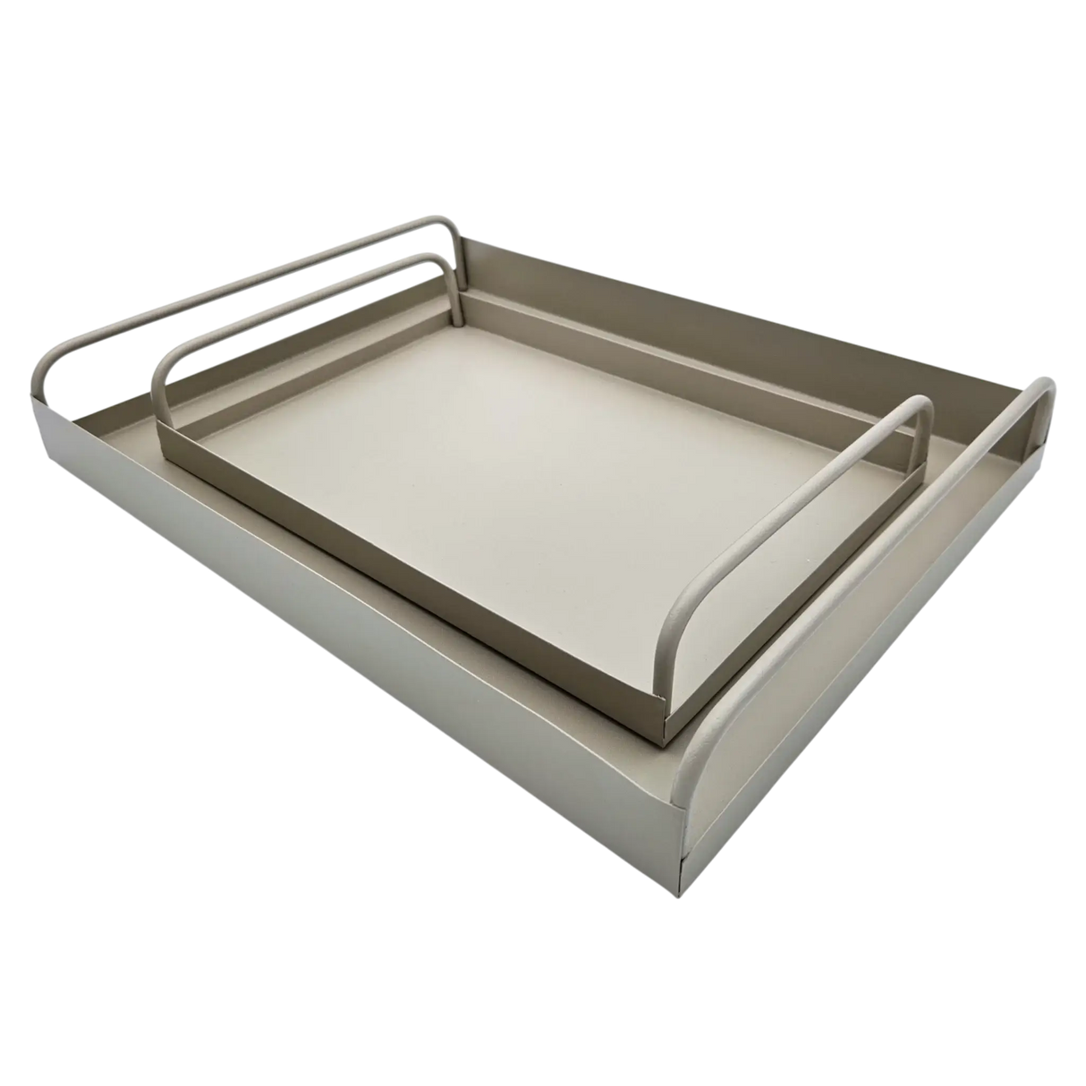 Tablett Metall 2er Set Beige Modern Serviertablett Dekotablett 38x28 u 30x20 cm Sand - Dekotablett