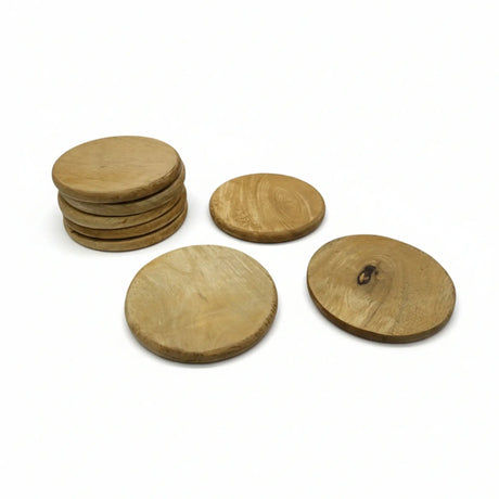 Teakholz Untersetzer rund 10 cm 8er Set – für Getränke & Raclette Rustikale Tischdeko - Hell - Untersetzer