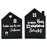 Teelichthalter Haus schwarz 2er Set Kerzenhalter Metall Zuhause Sprüche - Teelichthalter