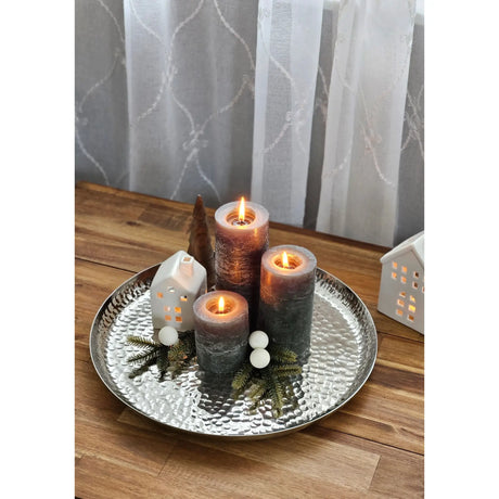 Teller silber Metallteller Deko Schale Hammerschlag Kerzenteller rund 37 cm - Dekoteller