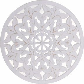 Wandornament Holz weiß 48 cm rund shabby Landhaus Ornament Holzornament Holzbild - Wandornament