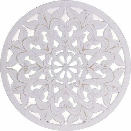 Wandornament Holz weiß 48 cm rund shabby Landhaus Ornament Holzornament Holzbild - Wandornament