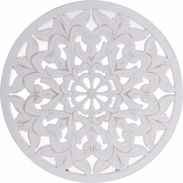 Wandornament Holz weiß 48 cm rund shabby Landhaus Ornament Holzornament Holzbild - Wandornament