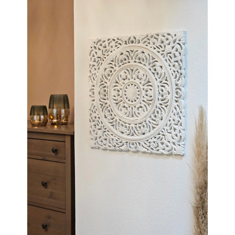 Wandornament Holz weiß 55x55 cm shabby Landhaus Ornament Holzornament Holzbild - Wandornament